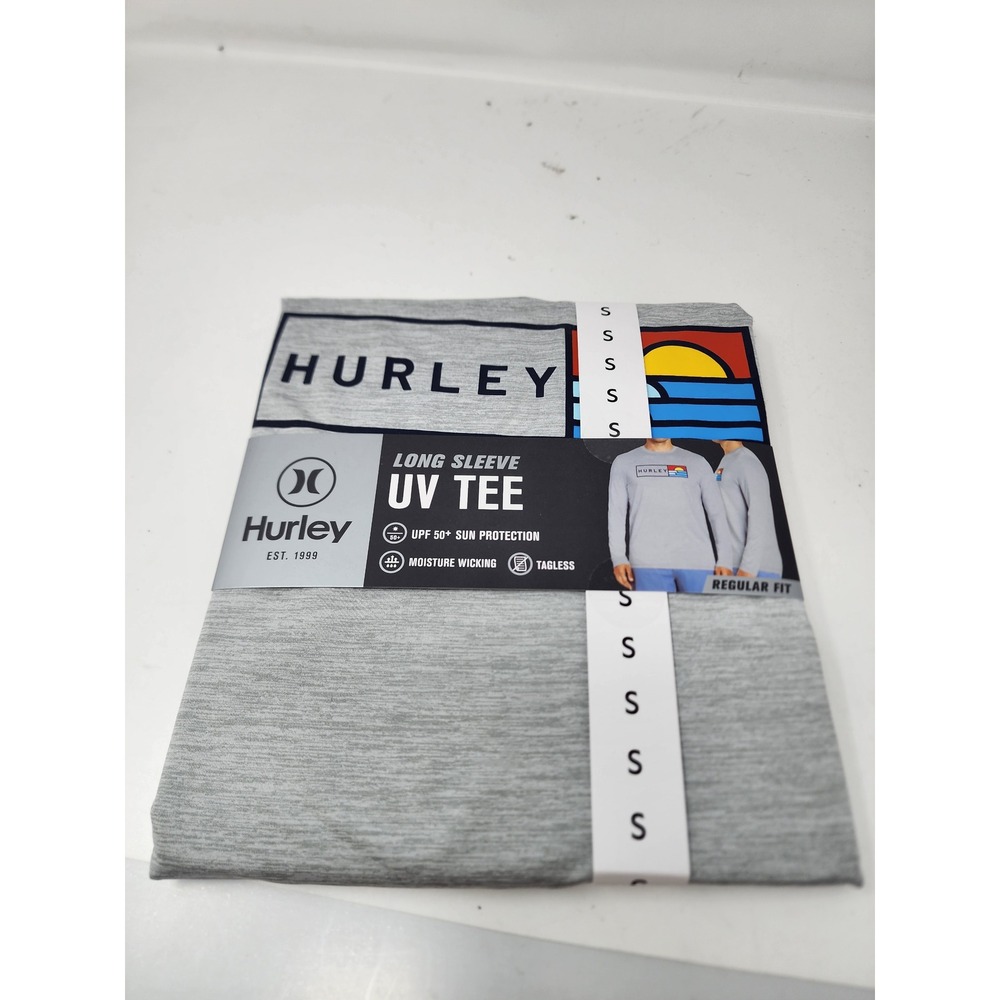 Hurley Mens Long Sleeve Graphic UPF 50 Sun Shirt Gray Polyester Blend Size Small